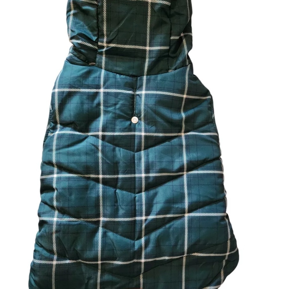 Pup Crew Green Plaid Puffer Puppy/Dog Coat/Jacket, small - Picture 2 of 5